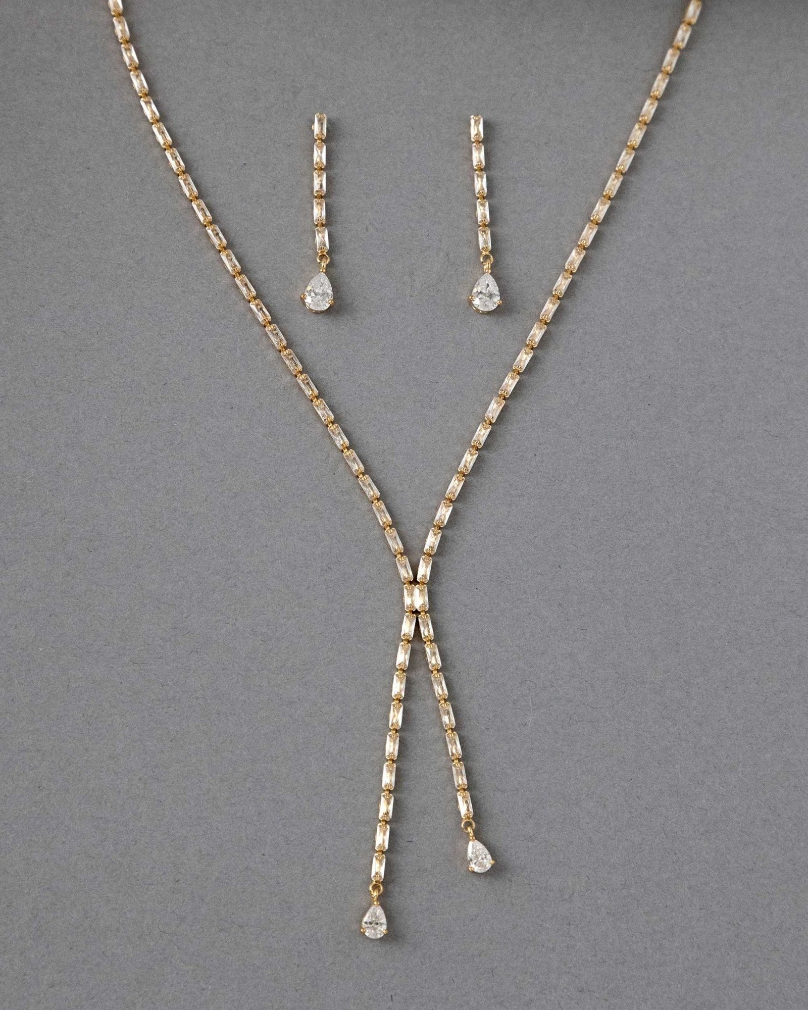 Baguette CZ Lariat Necklace Set - Necklace Set - Cassandra Lynne