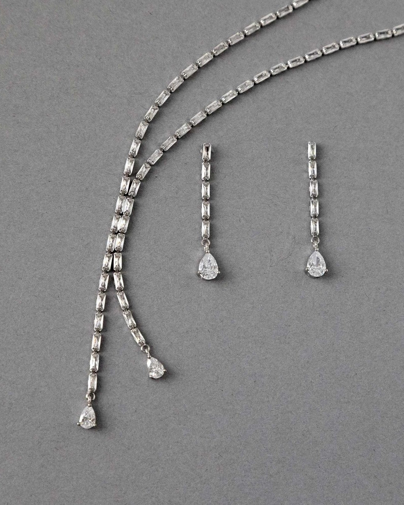 Baguette CZ Lariat Necklace Set - Necklace Set - Cassandra Lynne