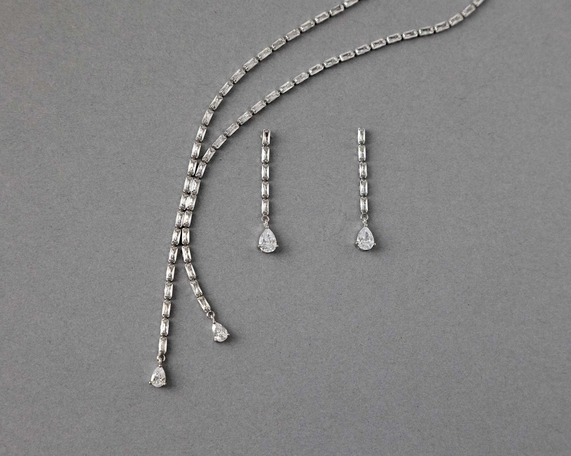 Baguette CZ Lariat Necklace Set - Necklace Set - Cassandra Lynne