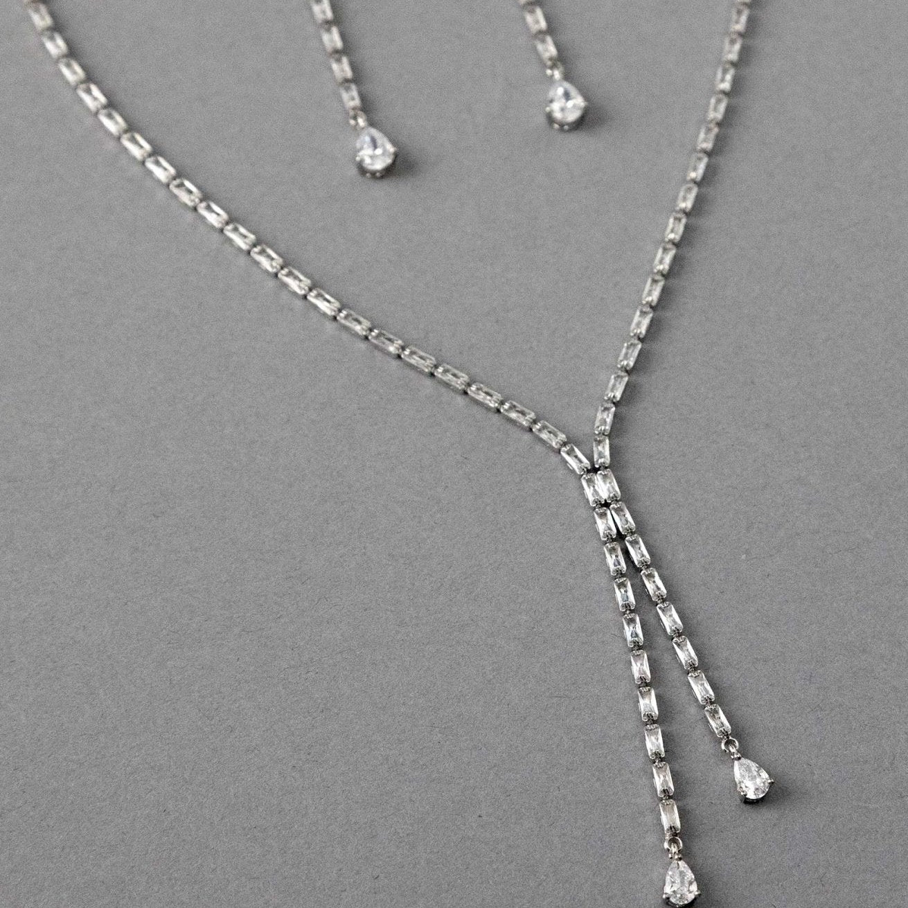 Baguette CZ Lariat Necklace Set - Necklace Set - Cassandra Lynne