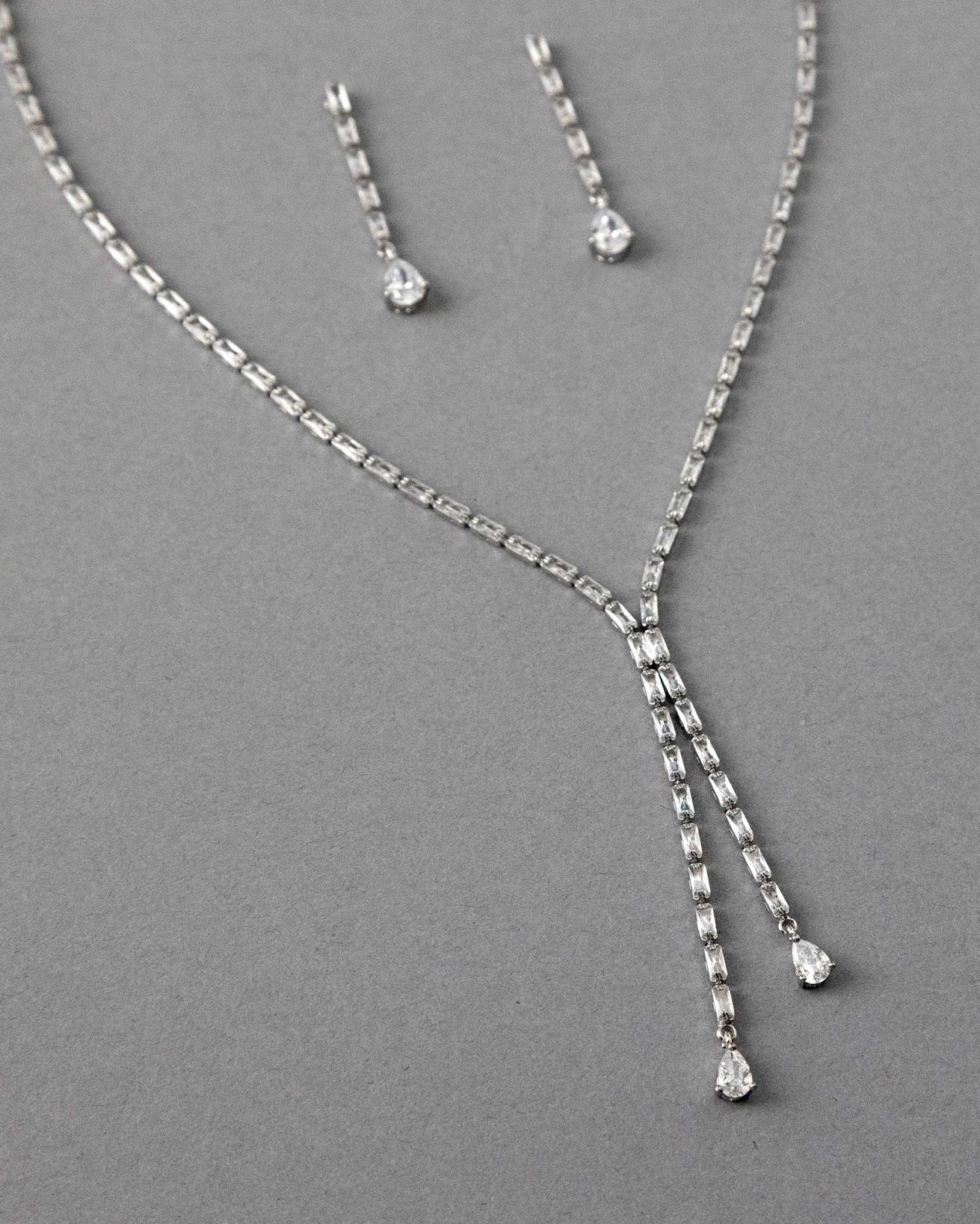 Baguette CZ Lariat Necklace Set - Necklace Set - Cassandra Lynne