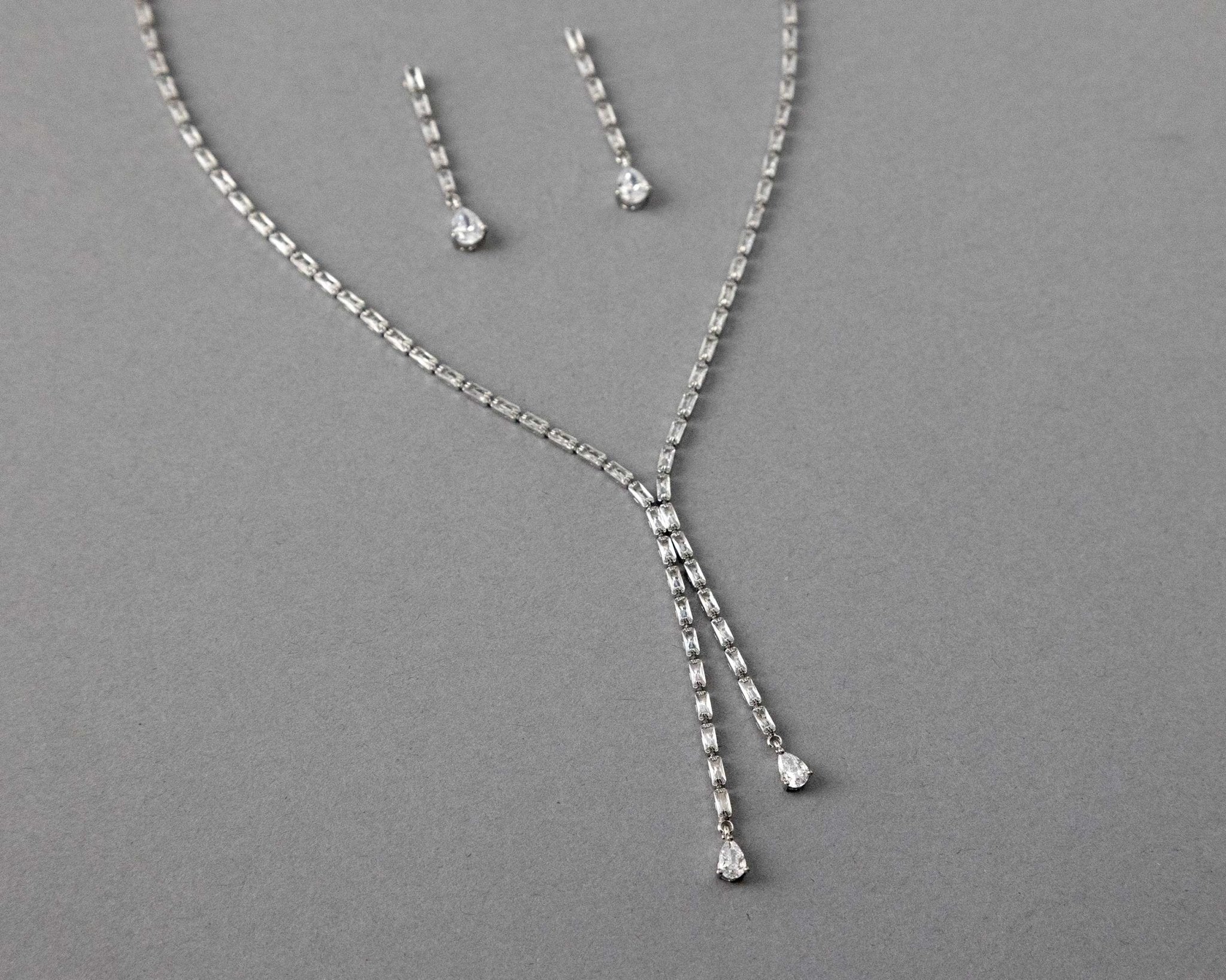 Baguette CZ Lariat Necklace Set - Necklace Set - Cassandra Lynne