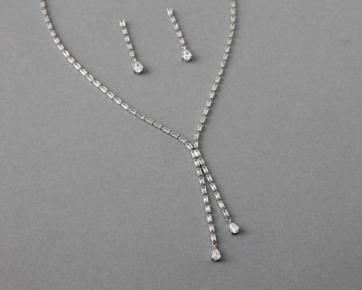 Baguette CZ Lariat Necklace Set - Necklace Set - Cassandra Lynne