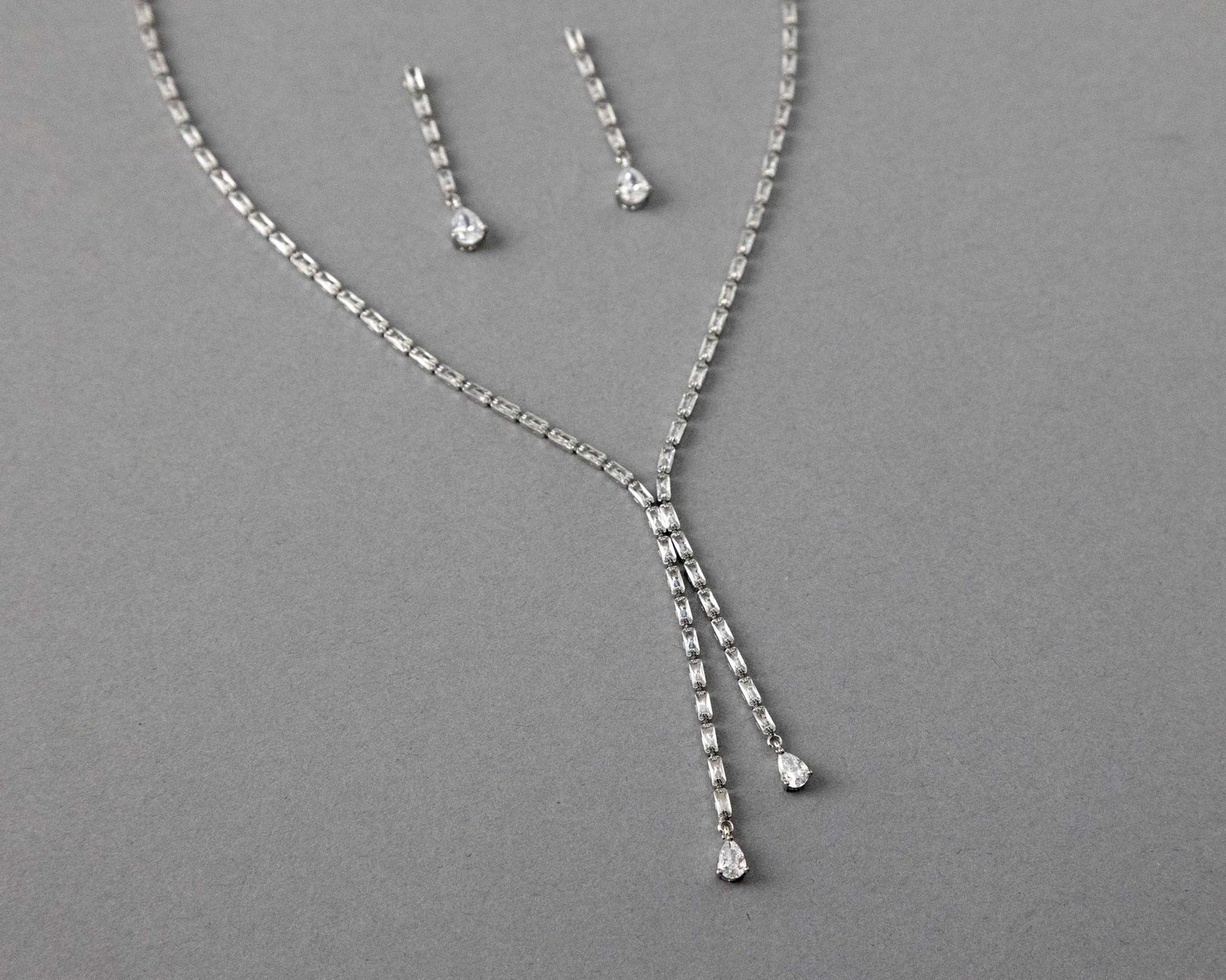 Baguette CZ Lariat Necklace Set - Necklace Set - Cassandra Lynne