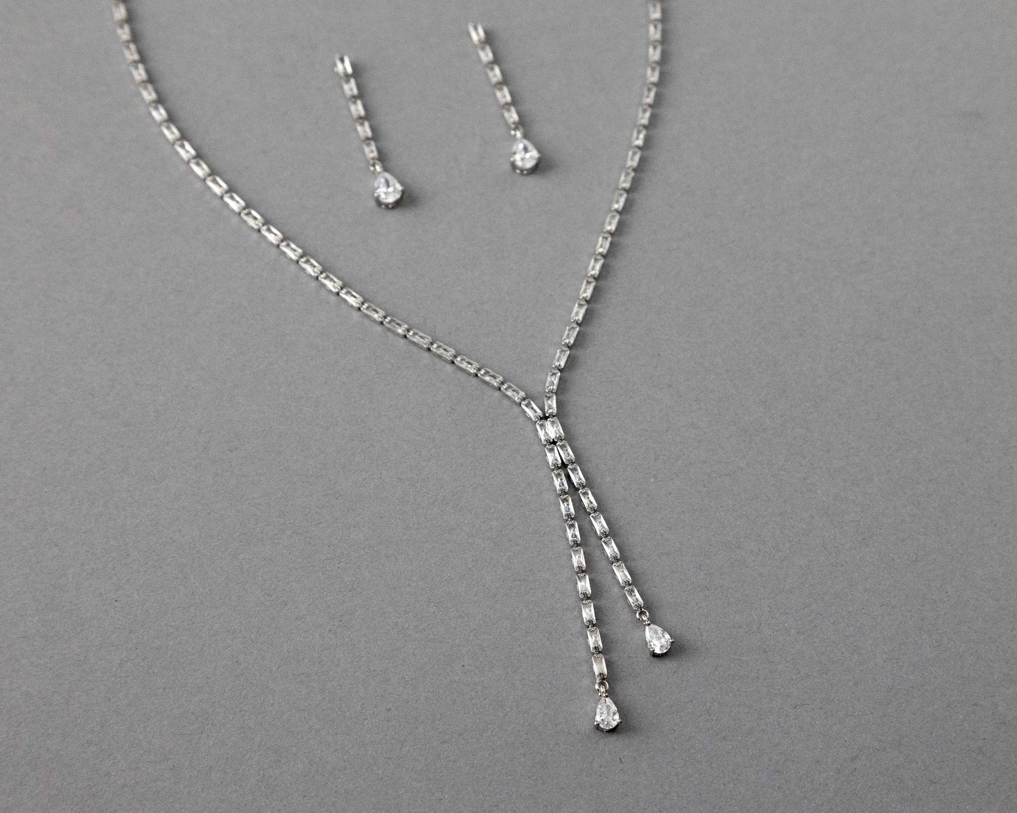 Baguette CZ Lariat Necklace Set - Necklace Set - Cassandra Lynne