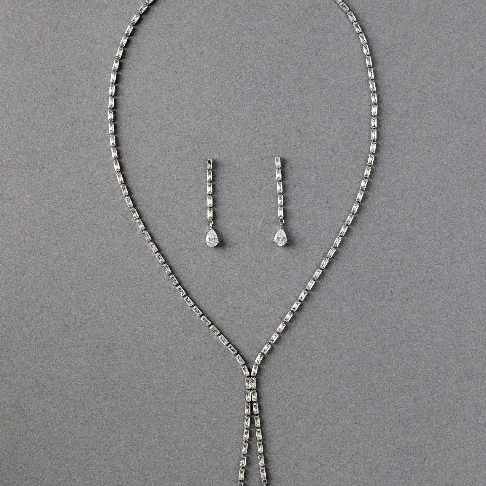 Baguette CZ Lariat Necklace Set - Necklace Set - Cassandra Lynne