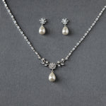 Baguette CZ Necklace Set with Ivory Teardrop Pearls - Necklace Set - Cassandra Lynne