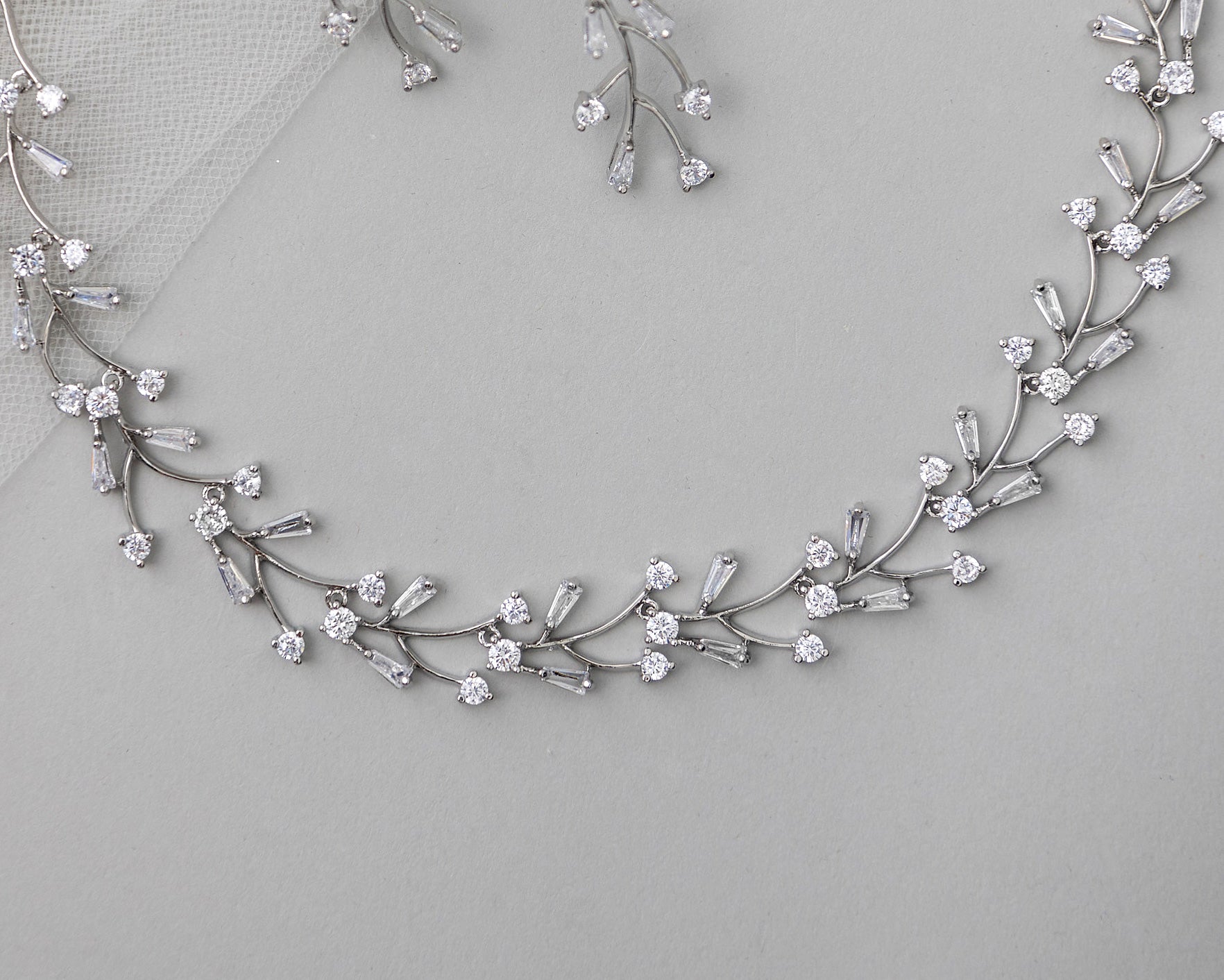 Baguette Vines Wedding Necklace and Earrings