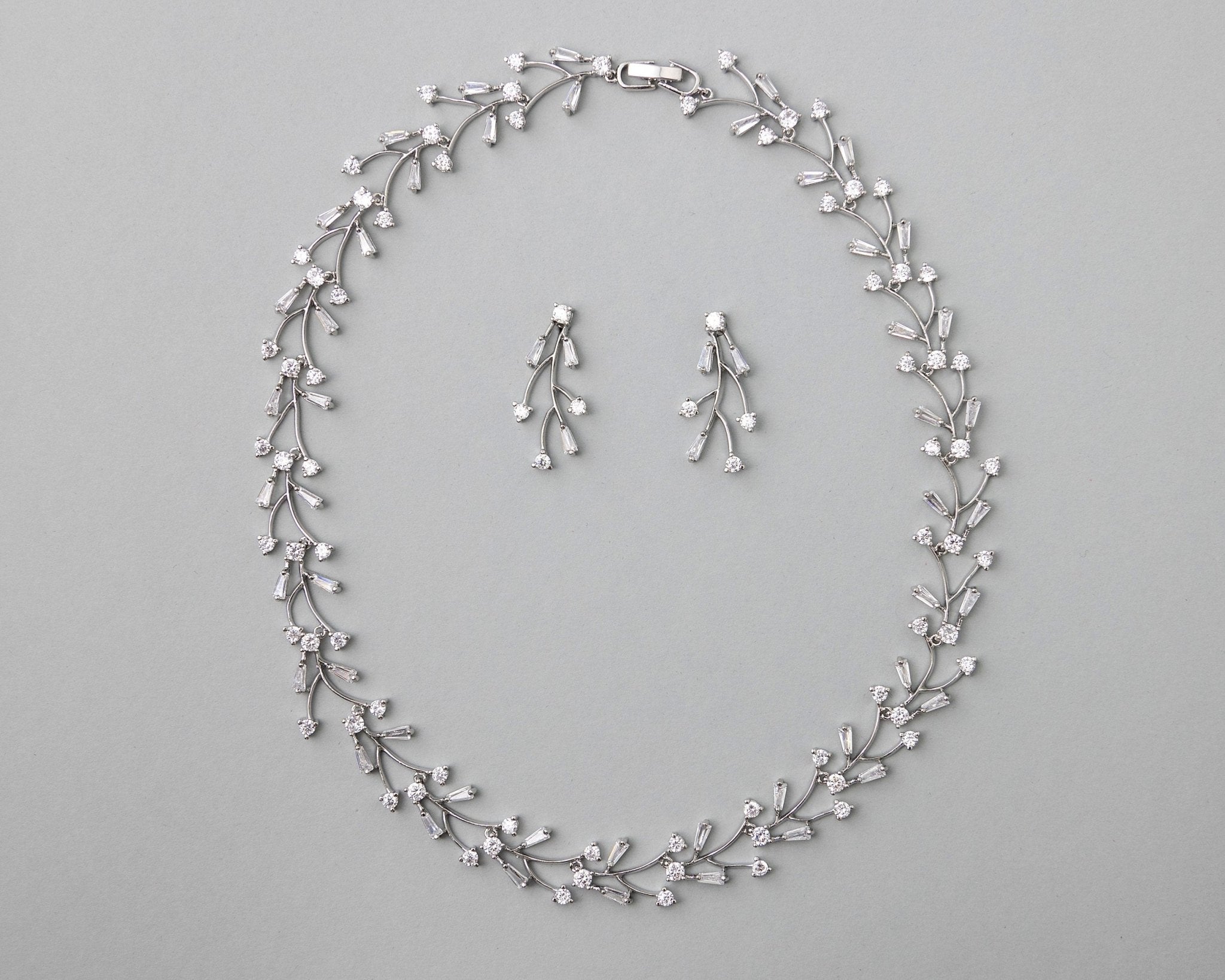 Baguette Vines Wedding Necklace and Earrings - Necklace Set - Cassandra Lynne