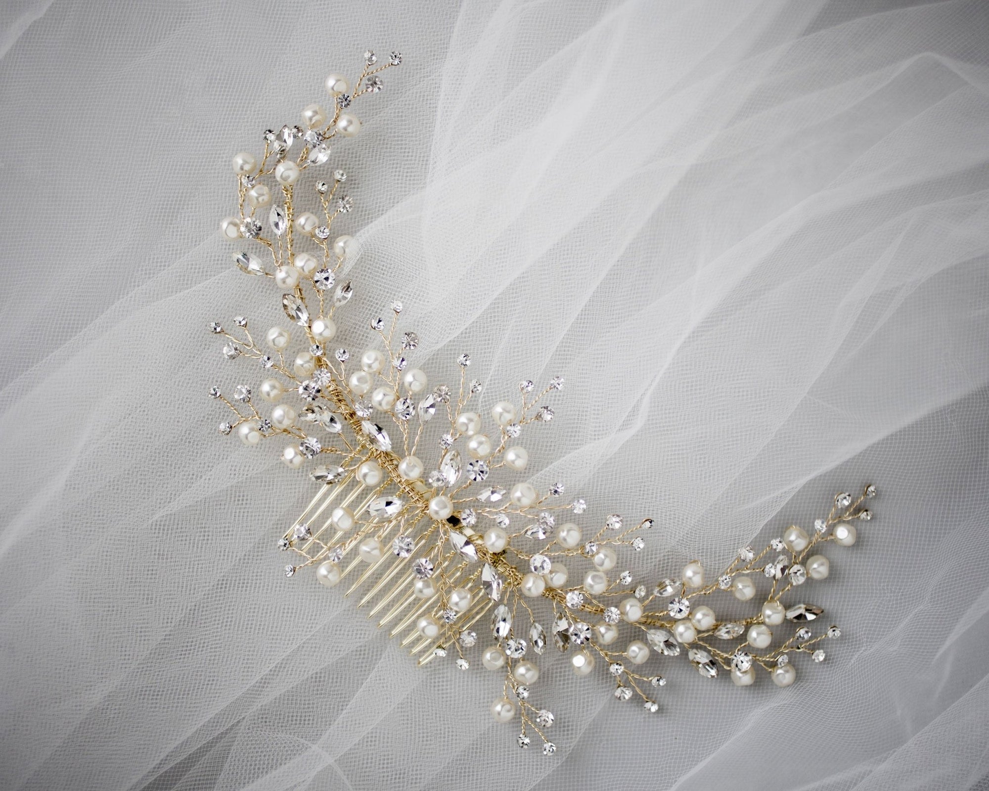 Baroque Pearls and Crystals Bridal Headpiece - Hair Comb - Cassandra Lynne