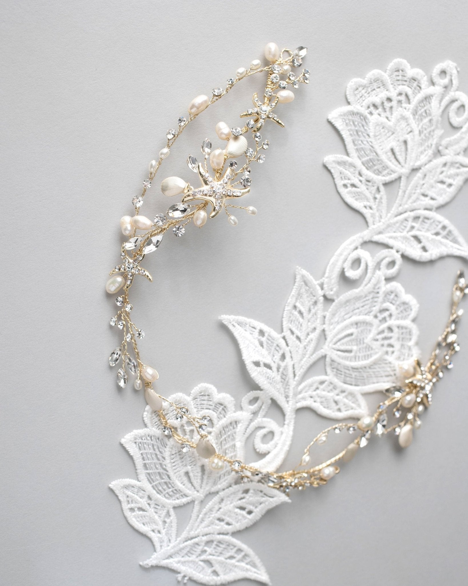 Beach Bride Starfish Headpiece in Light Gold - Hair Vine - Cassandra Lynne