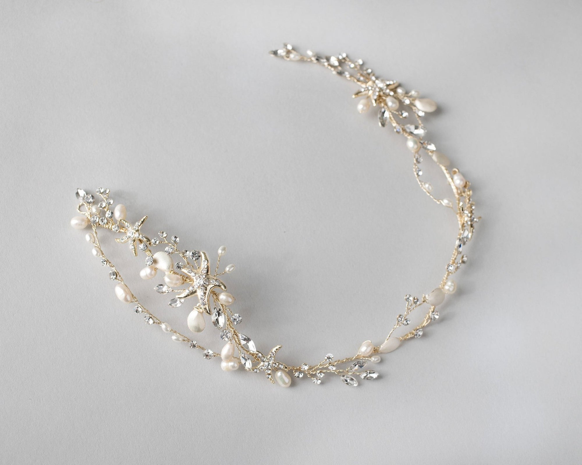 Beach Bride Starfish Headpiece in Light Gold - Hair Vine - Cassandra Lynne