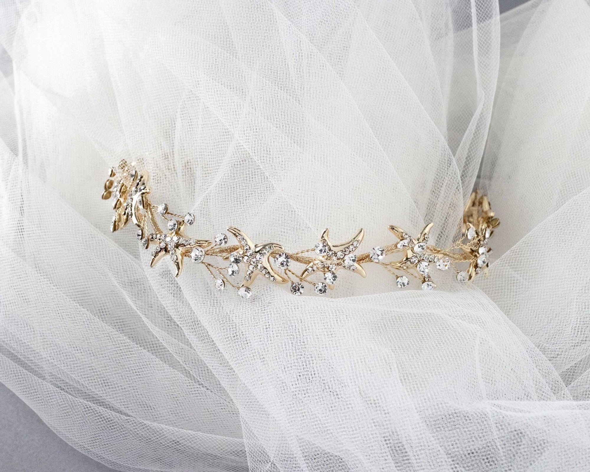 Beach Wedding Headpiece of Gold Starfish - Headband - Cassandra Lynne