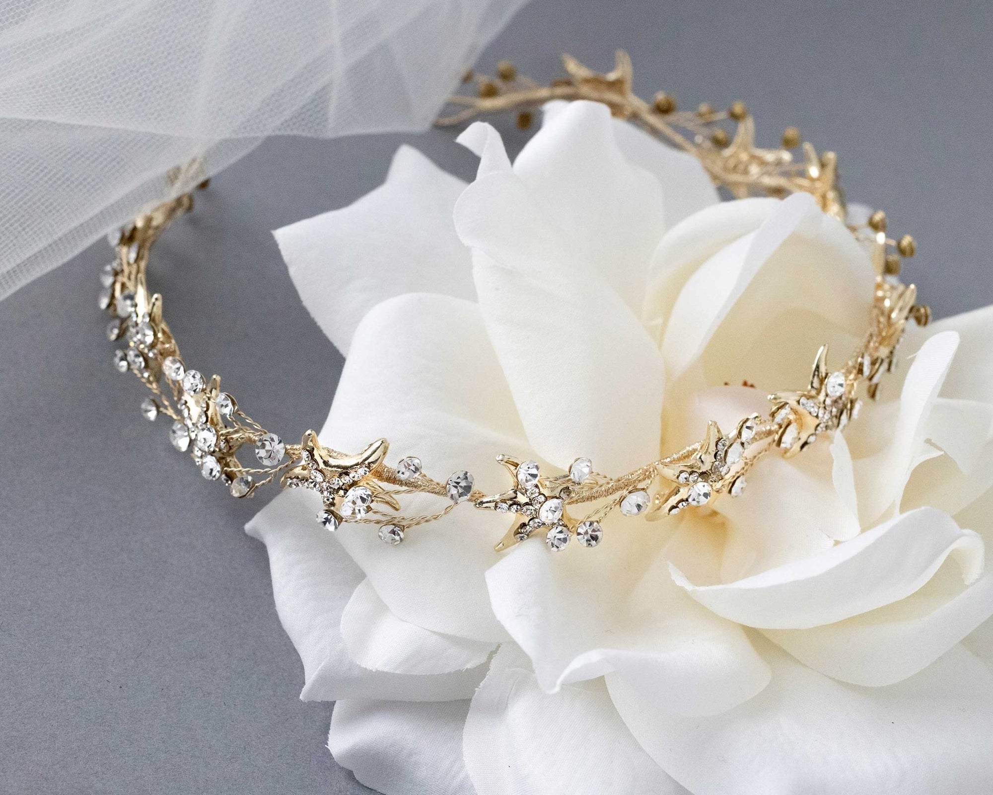 Beach Wedding Headpiece of Gold Starfish - Headband - Cassandra Lynne