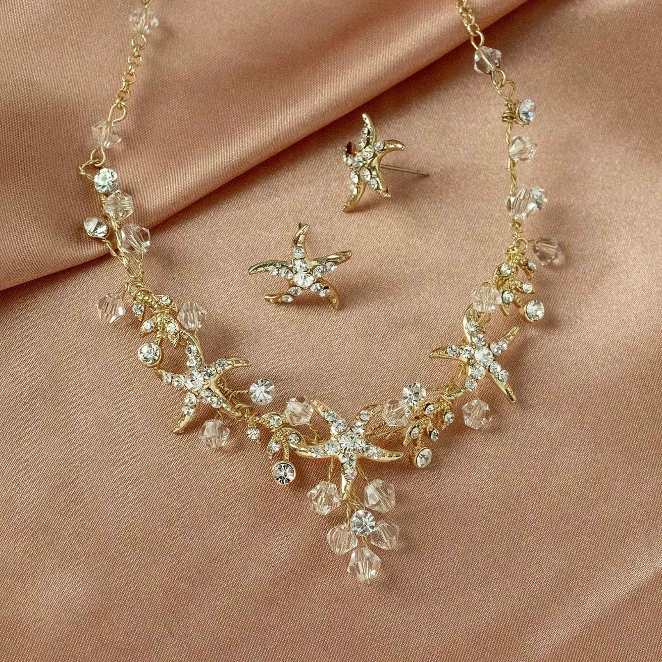Beach Wedding Necklace with Crystals and Starfish - Necklace Set - Cassandra Lynne