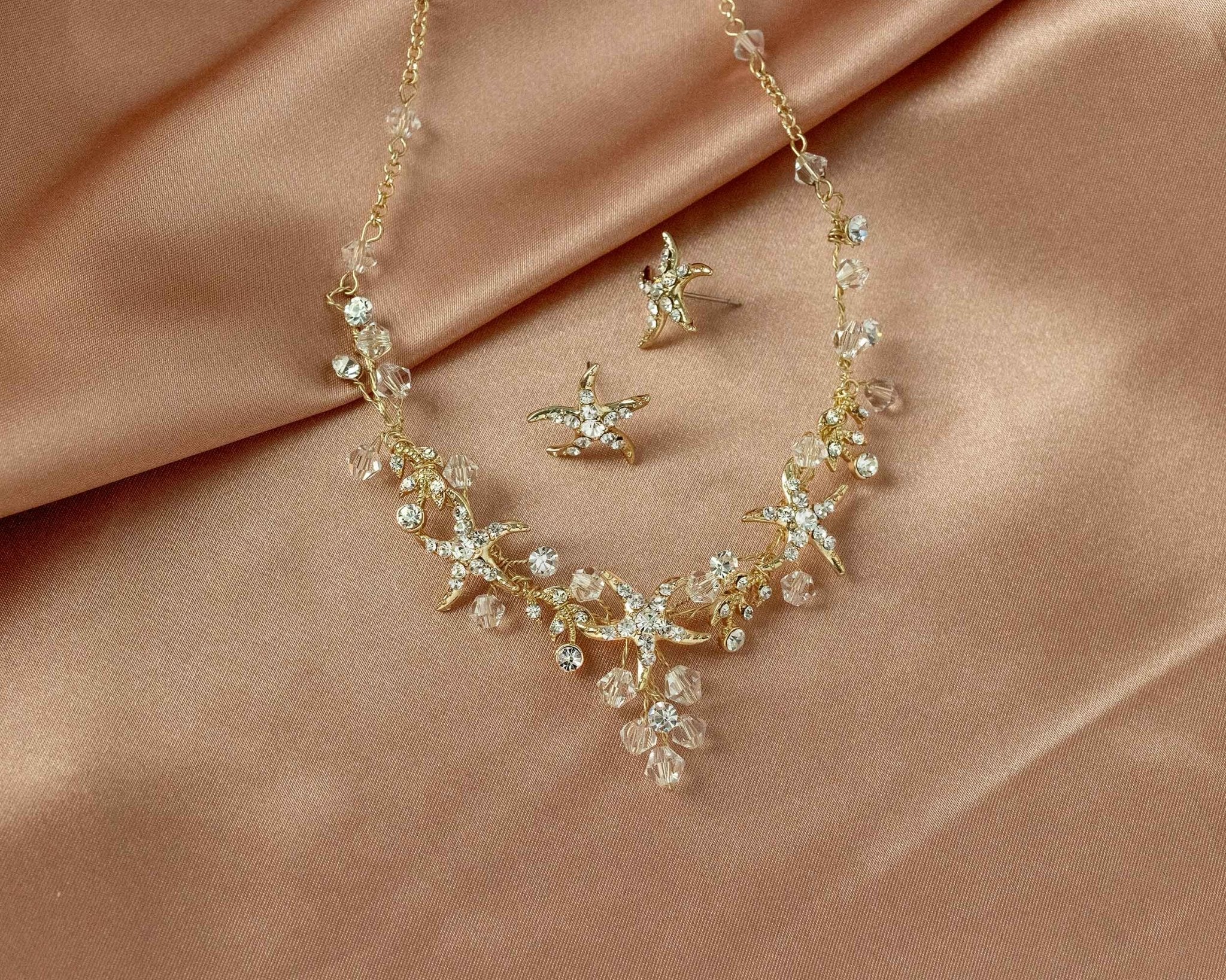 Beach Wedding Necklace with Crystals and Starfish - Necklace Set - Cassandra Lynne