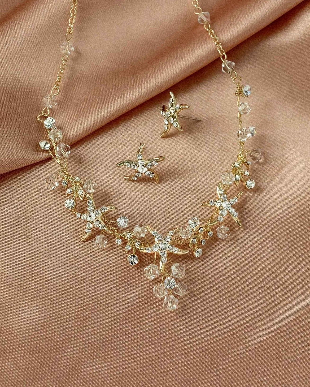 Beach Wedding Necklace with Crystals and Starfish - Necklace Set - Cassandra Lynne