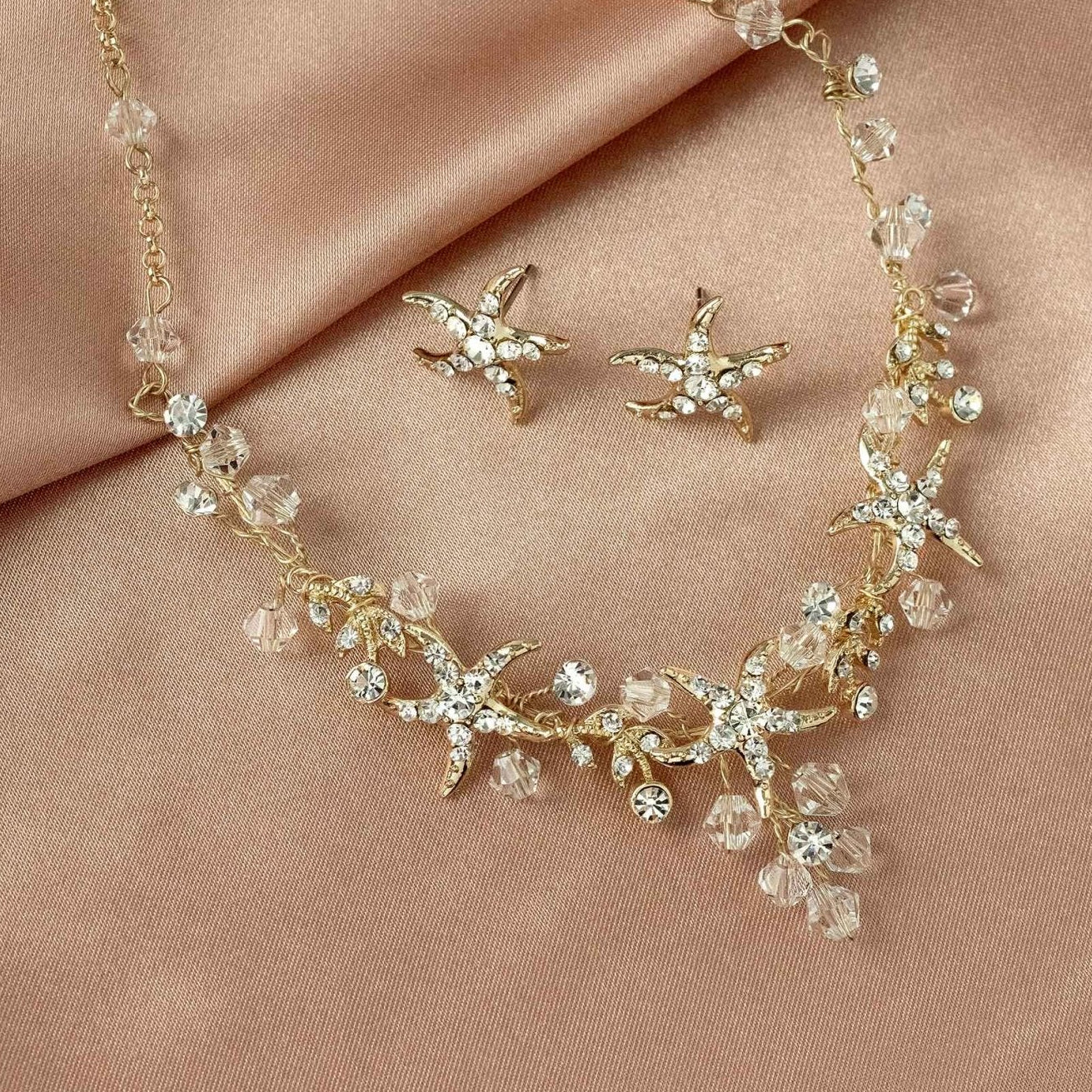 Beach Wedding Necklace with Crystals and Starfish - Necklace Set - Cassandra Lynne