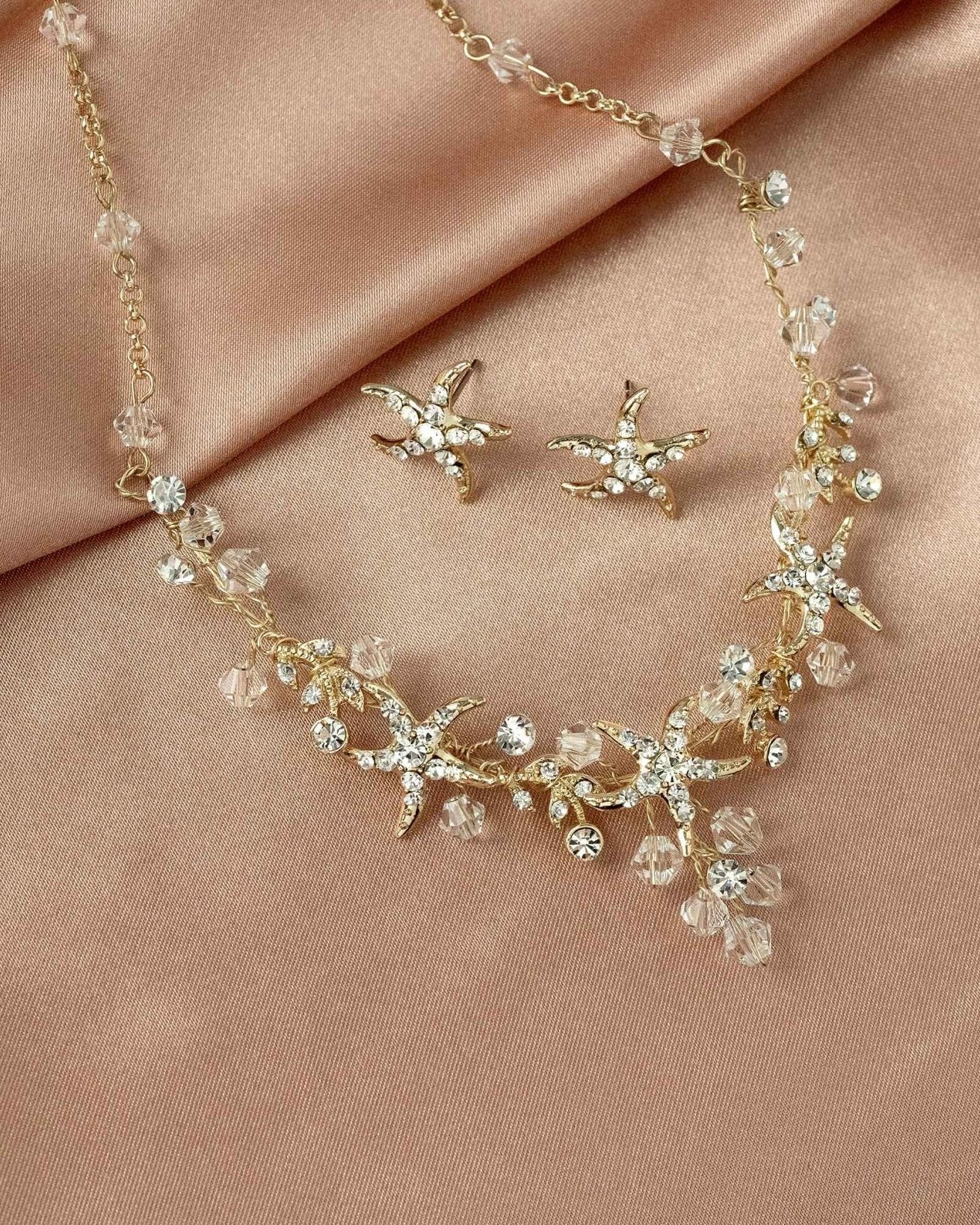 Beach Wedding Necklace with Crystals and Starfish - Necklace Set - Cassandra Lynne