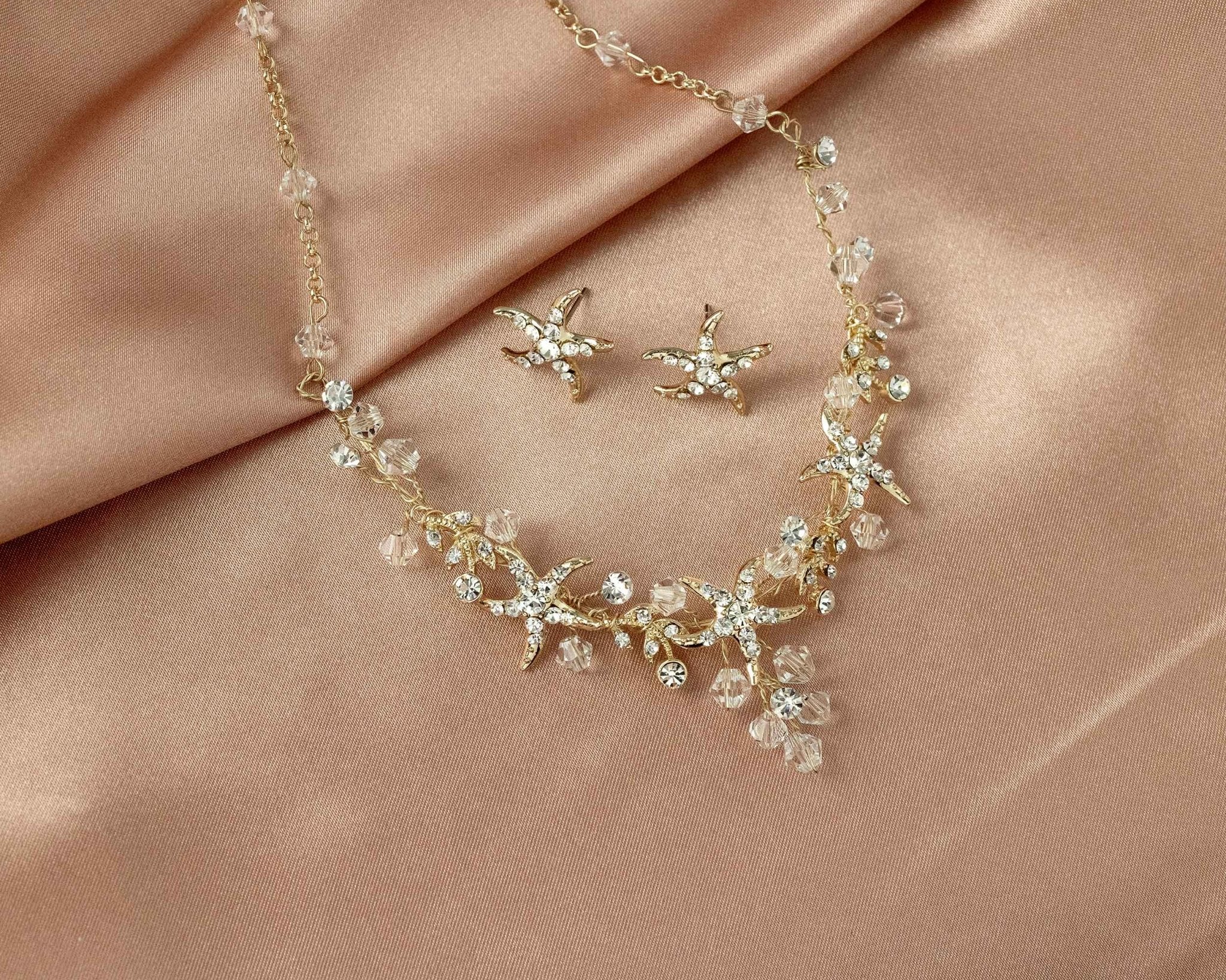 Beach Wedding Necklace with Crystals and Starfish - Necklace Set - Cassandra Lynne