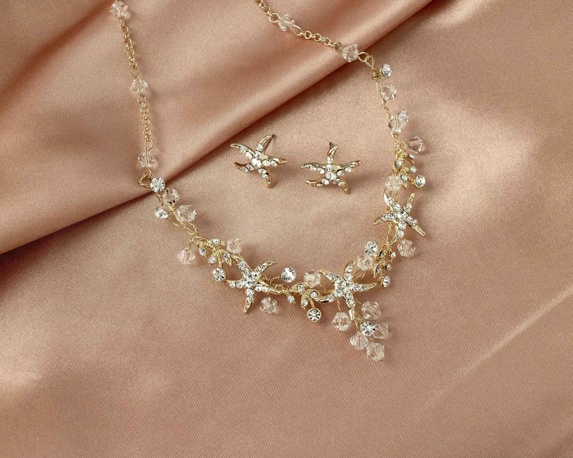 Beach Wedding Necklace with Crystals and Starfish - Necklace Set - Cassandra Lynne