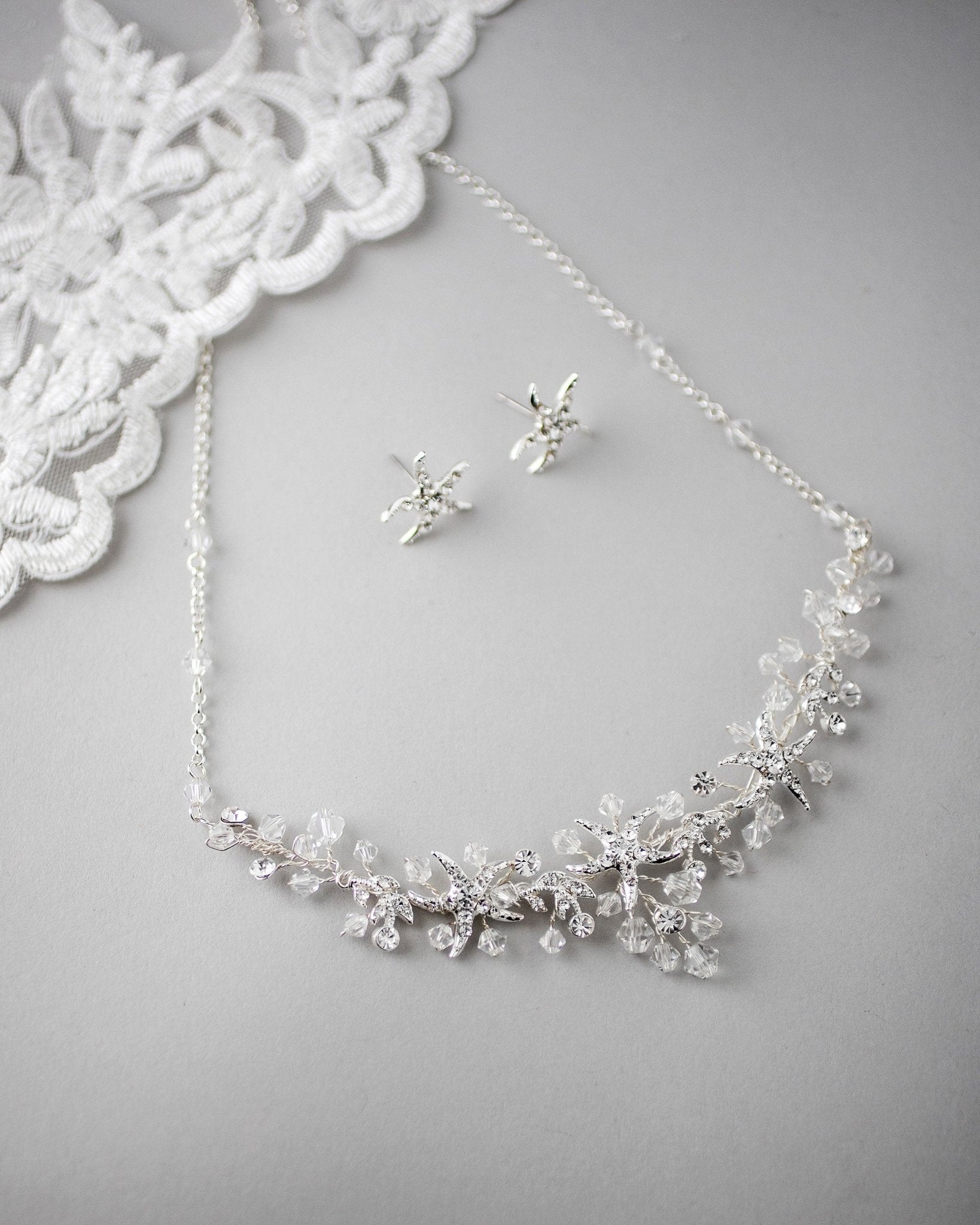 Beach Wedding Necklace with Crystals and Starfish - Necklace Set - Cassandra Lynne