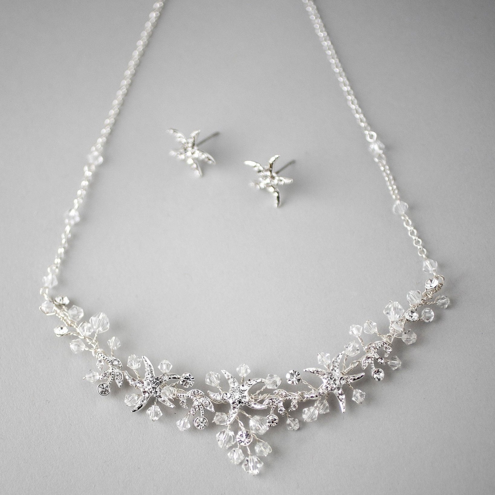 Beach Wedding Necklace with Crystals and Starfish - Necklace Set - Cassandra Lynne