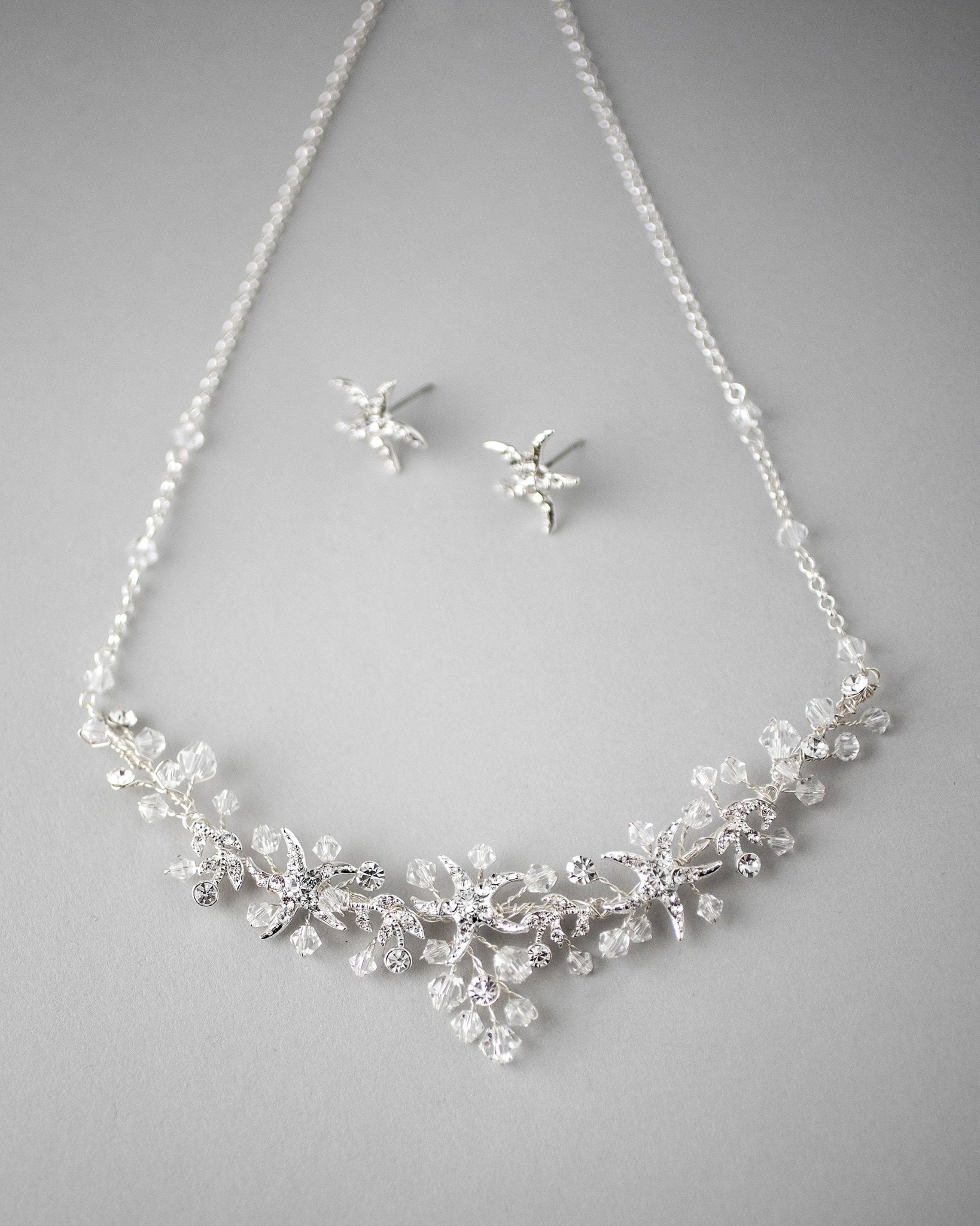 Beach Wedding Necklace with Crystals and Starfish - Necklace Set - Cassandra Lynne