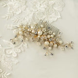 Floral Inspired Pearl Bridal Comb in Gold - Cassandra Lynne
