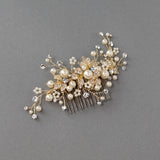 Floral Inspired Pearl Bridal Comb in Gold - Cassandra Lynne
