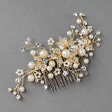 Floral Inspired Pearl Bridal Comb in Gold - Cassandra Lynne
