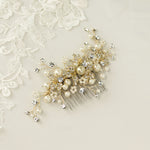 Floral Inspired Pearl Bridal Comb in Gold - Cassandra Lynne