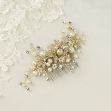 Floral Inspired Pearl Bridal Comb in Gold - Cassandra Lynne