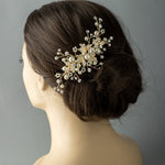 Floral Inspired Pearl Bridal Comb in Gold - Cassandra Lynne