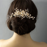 Floral Inspired Pearl Bridal Comb in Gold - Cassandra Lynne