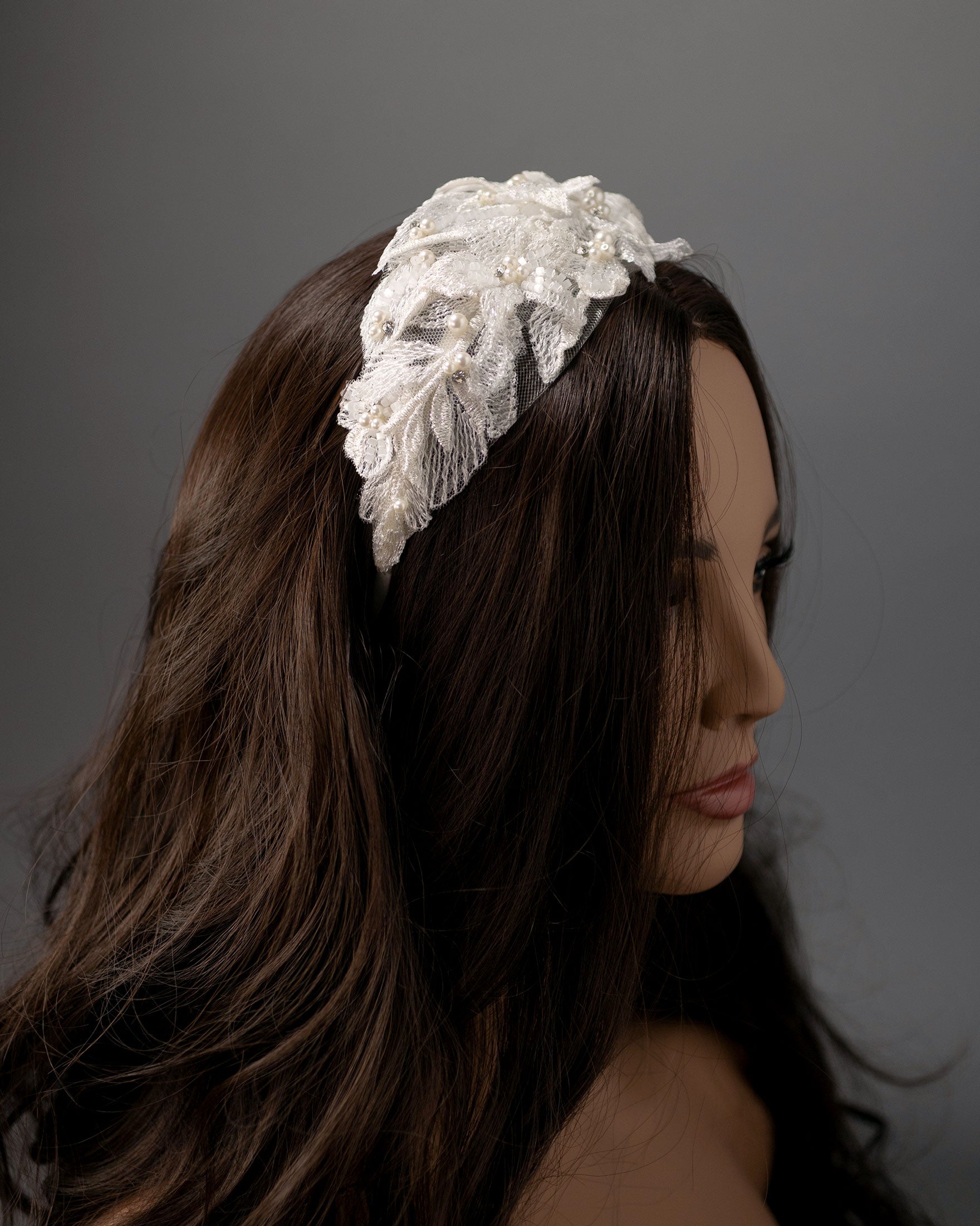 Beaded Lace Bridal Headband in Ivory - Cassandra Lynne