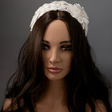 Beaded Lace Bridal Headband in Ivory - Cassandra Lynne