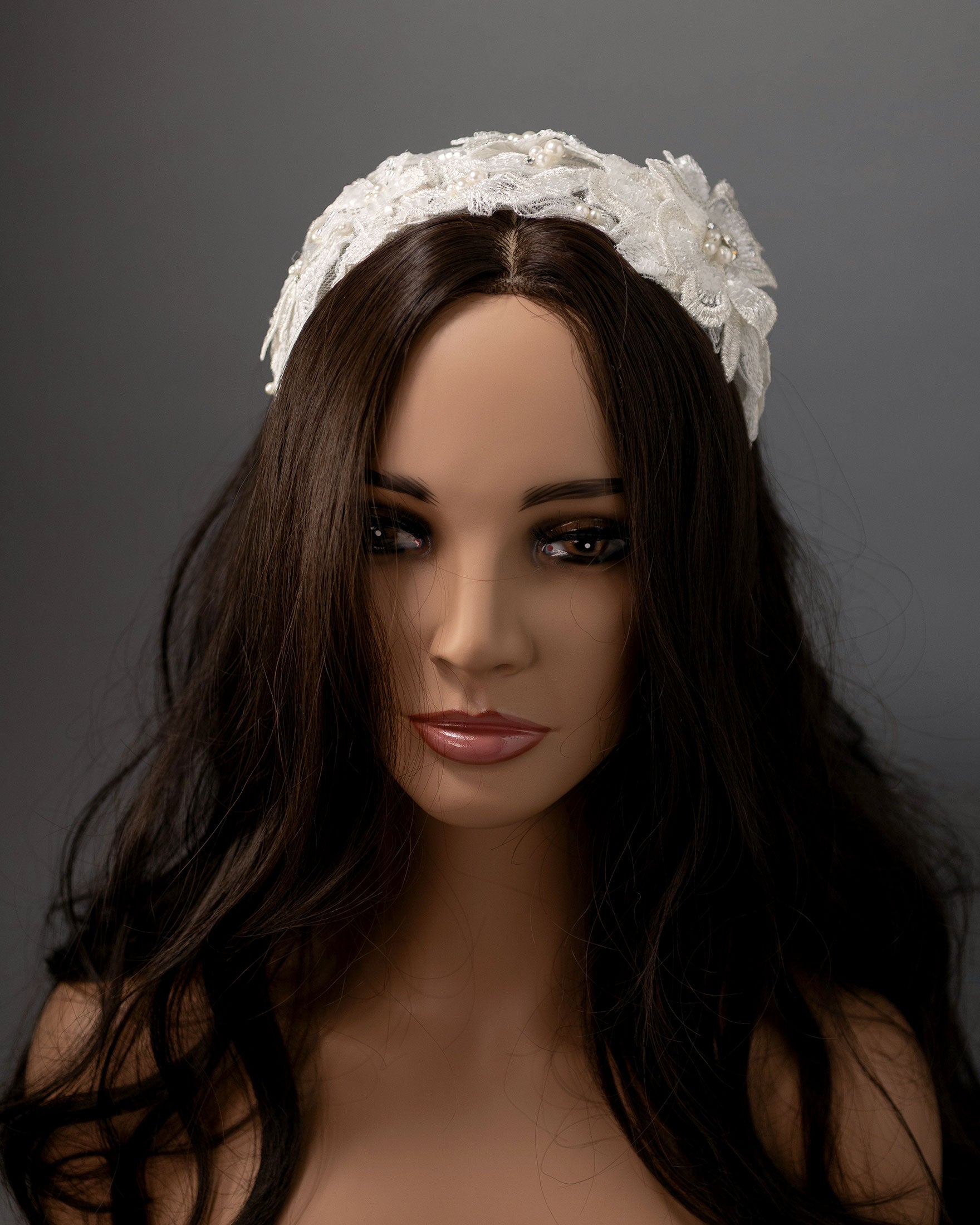 Beaded Lace Bridal Headband in Ivory - Cassandra Lynne
