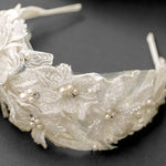 Beaded Lace Bridal Headband in Ivory - Cassandra Lynne