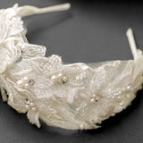 Beaded Lace Bridal Headband in Ivory - Cassandra Lynne