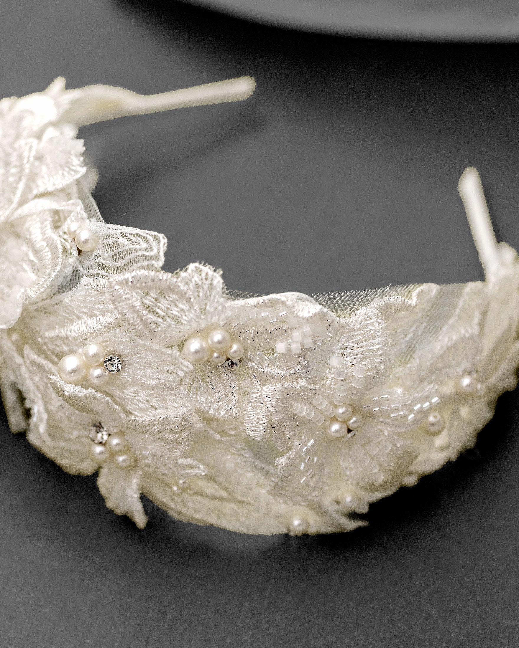 Beaded Lace Bridal Headband in Ivory - Cassandra Lynne
