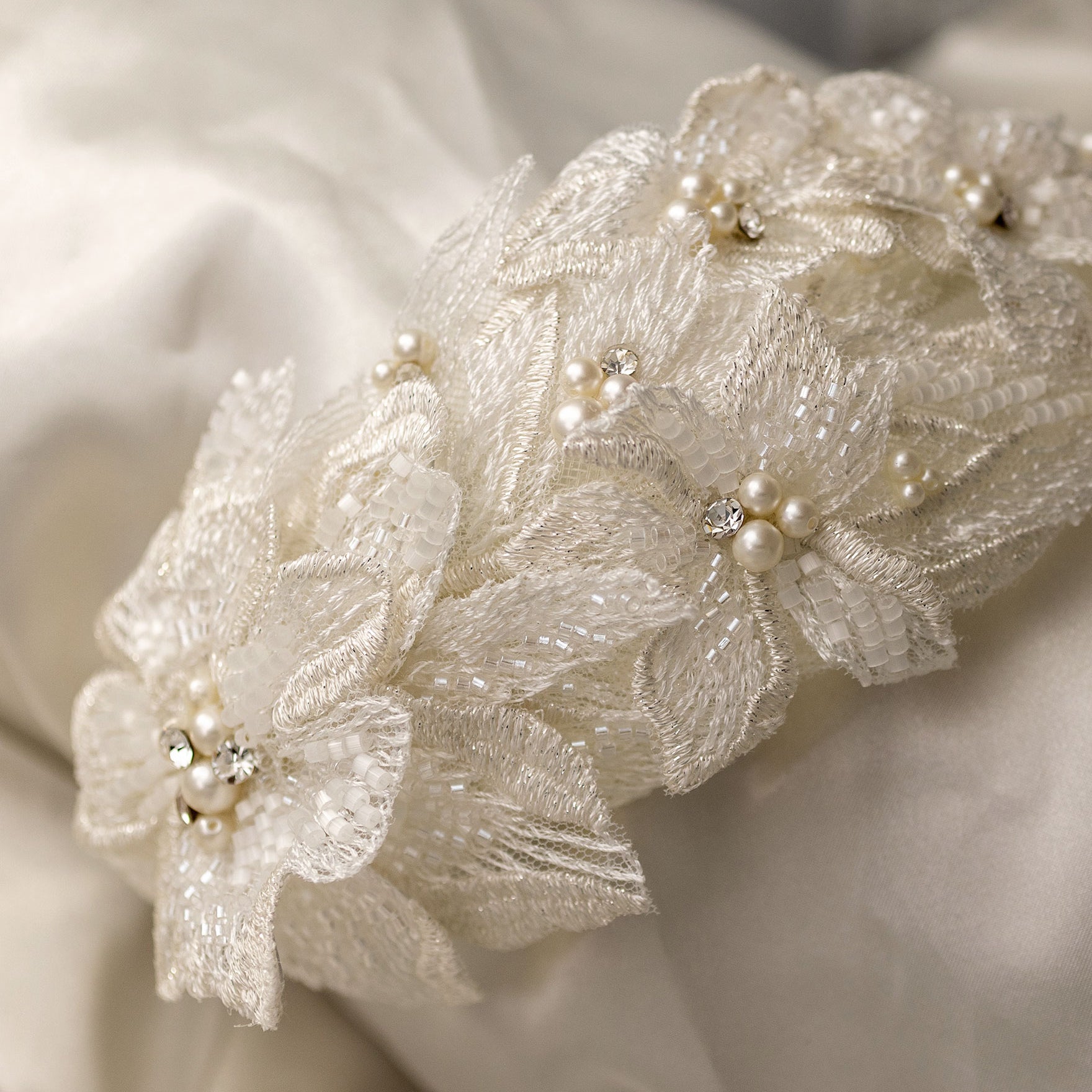 Beaded Lace Bridal Headband in Ivory - Cassandra Lynne