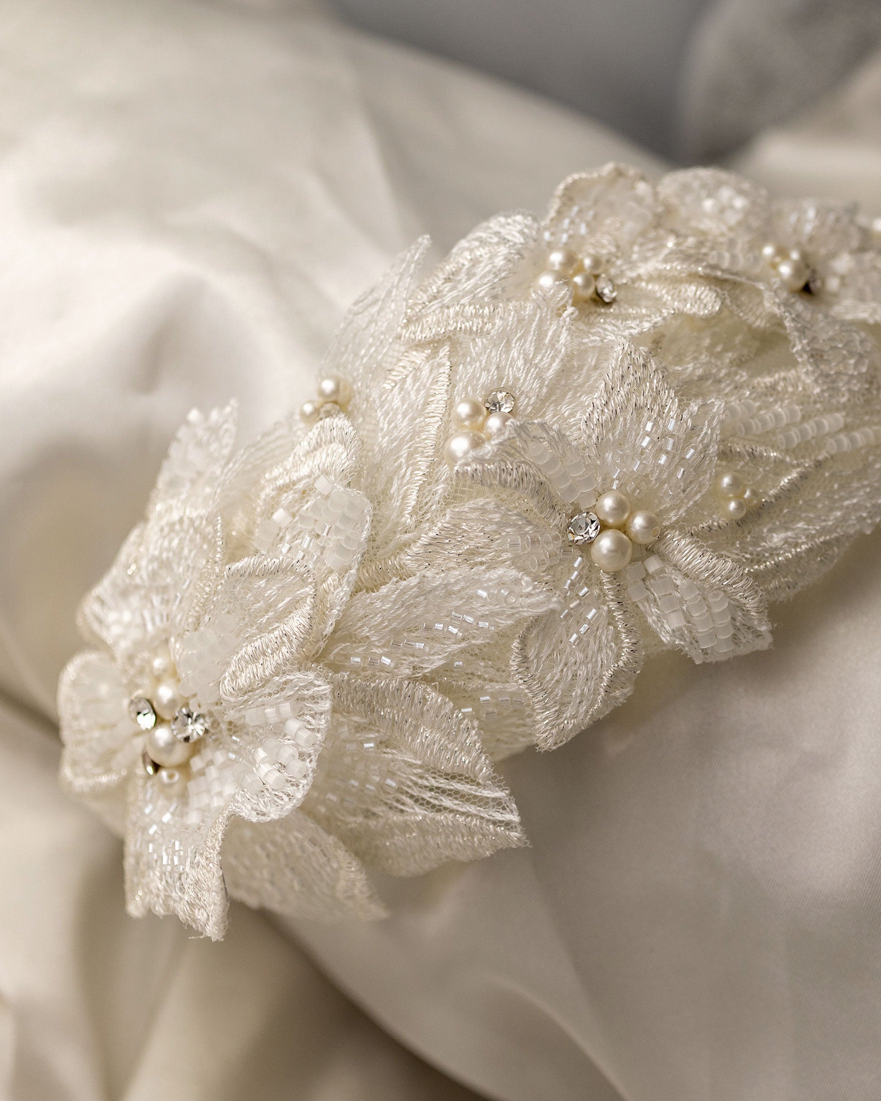 Beaded Lace Bridal Headband in Ivory - Cassandra Lynne