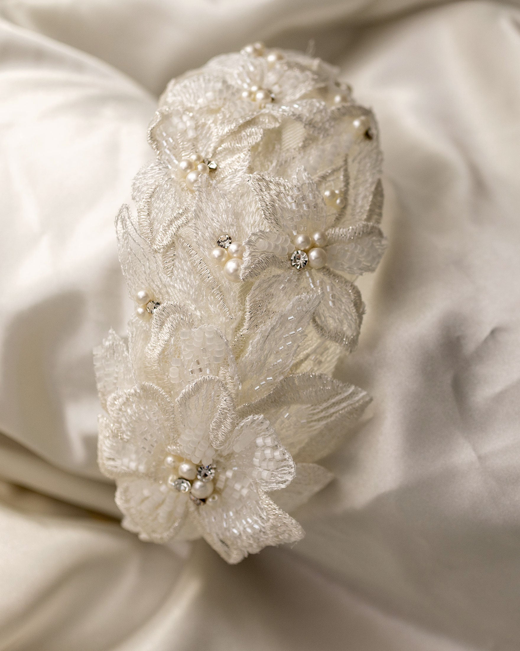 Beaded Lace Bridal Headband in Ivory - Cassandra Lynne