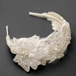 Beaded Lace Bridal Headband in Ivory - Cassandra Lynne