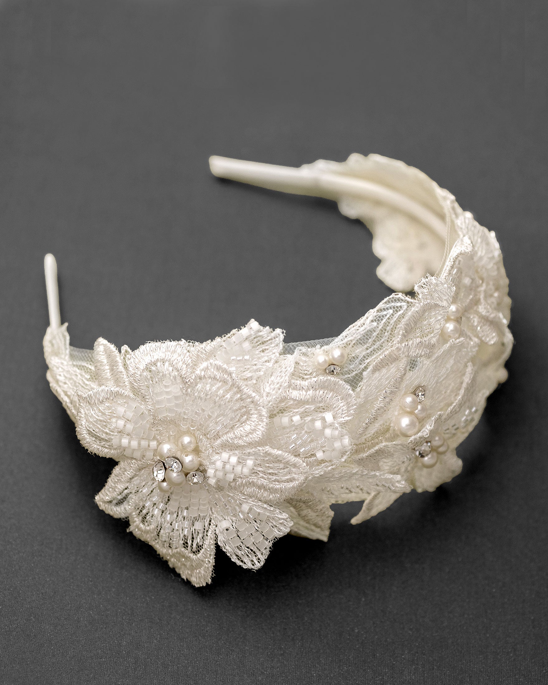 Beaded Lace Bridal Headband in Ivory - Cassandra Lynne