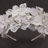 Beaded Lace Bridal Headband in Ivory - Cassandra Lynne