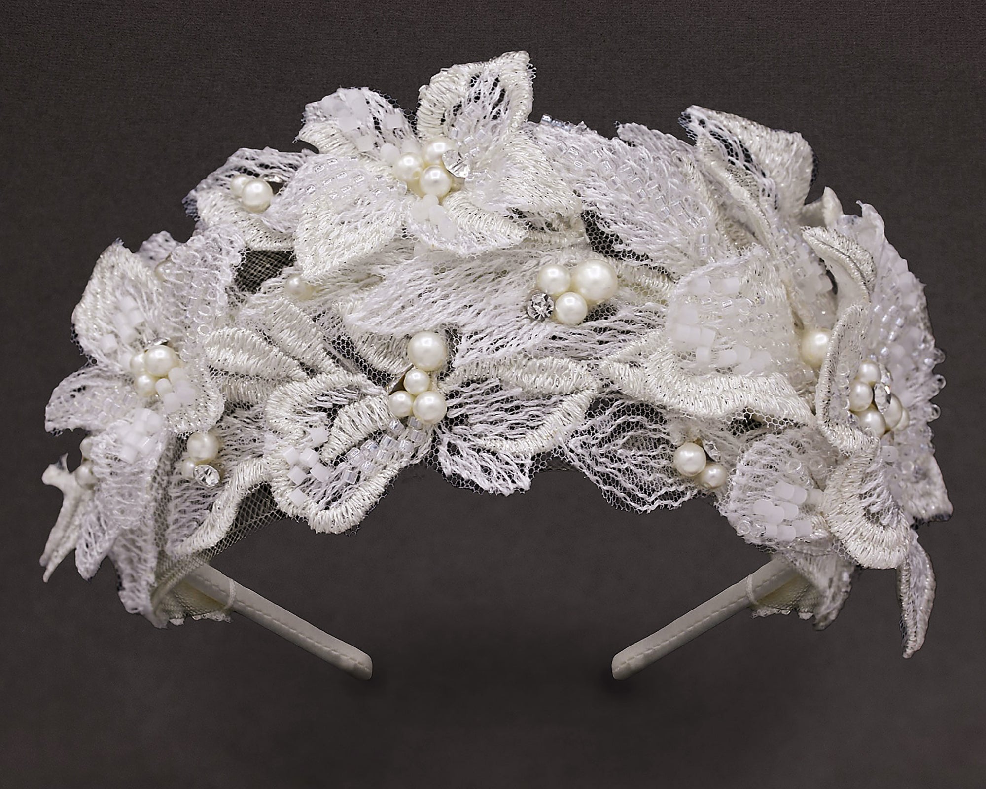 Beaded Lace Bridal Headband in Ivory - Cassandra Lynne