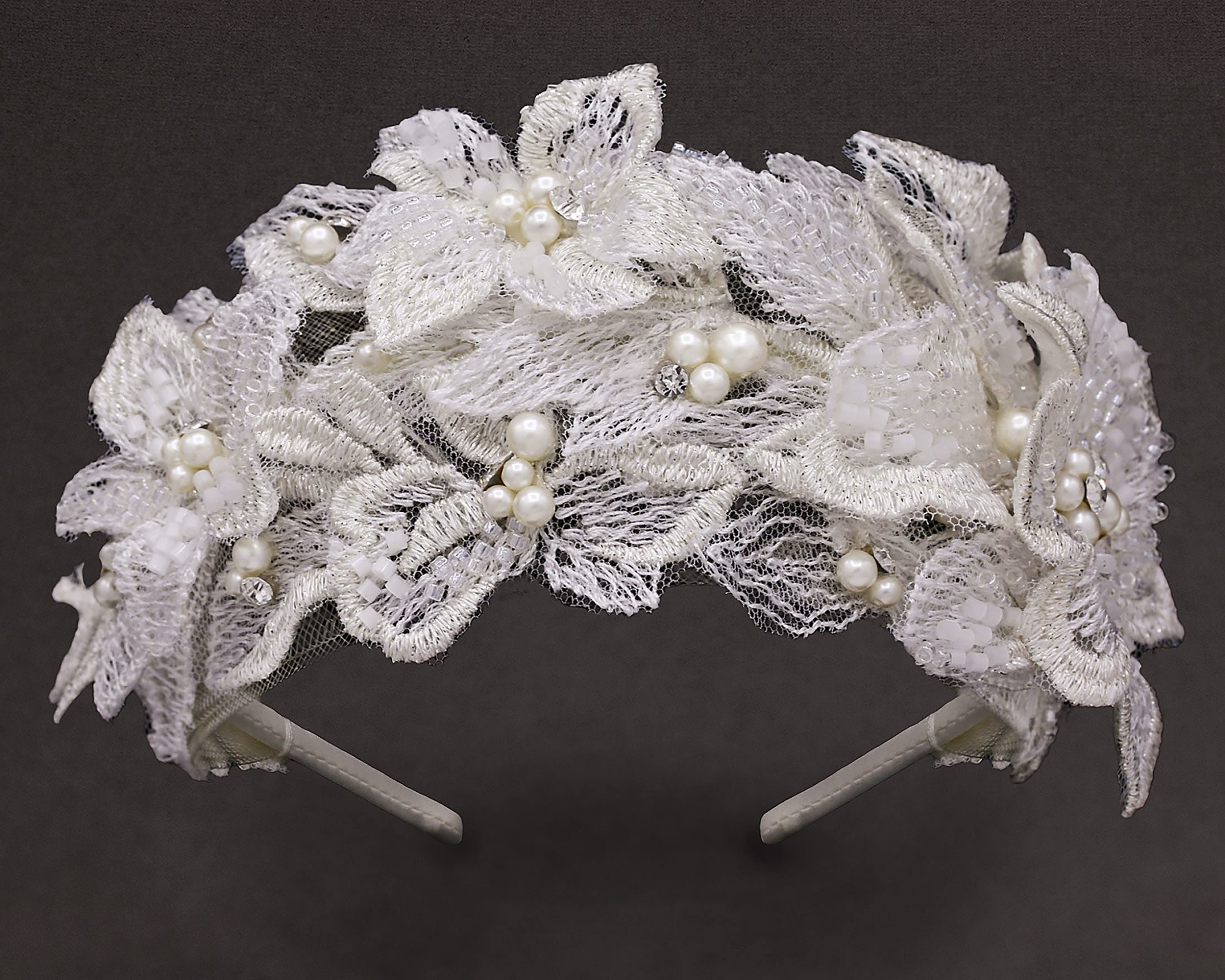 Beaded Lace Bridal Headband in Ivory - Cassandra Lynne