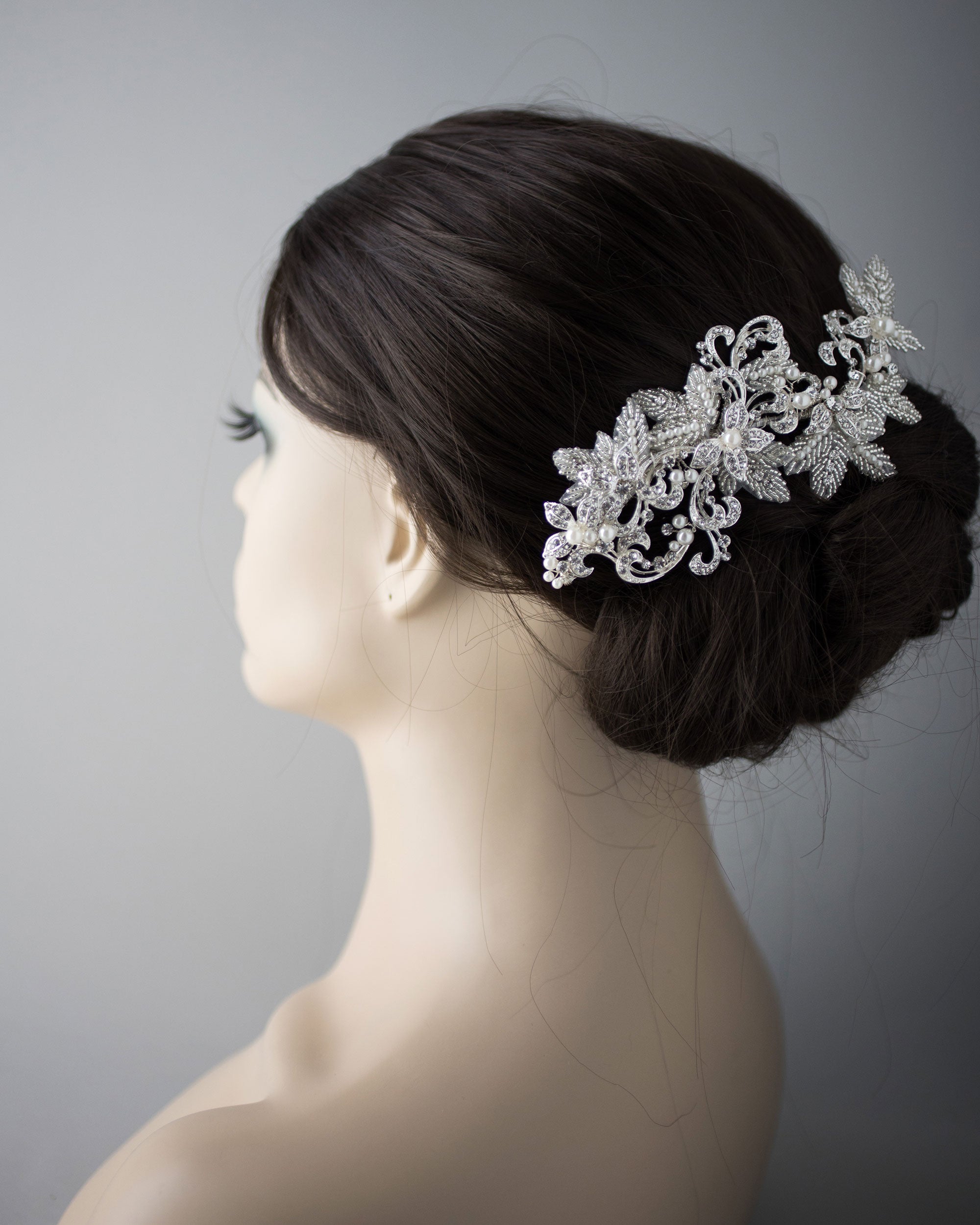 Wedding Headpiece of Pearls Scrolls and Beaded Leaves